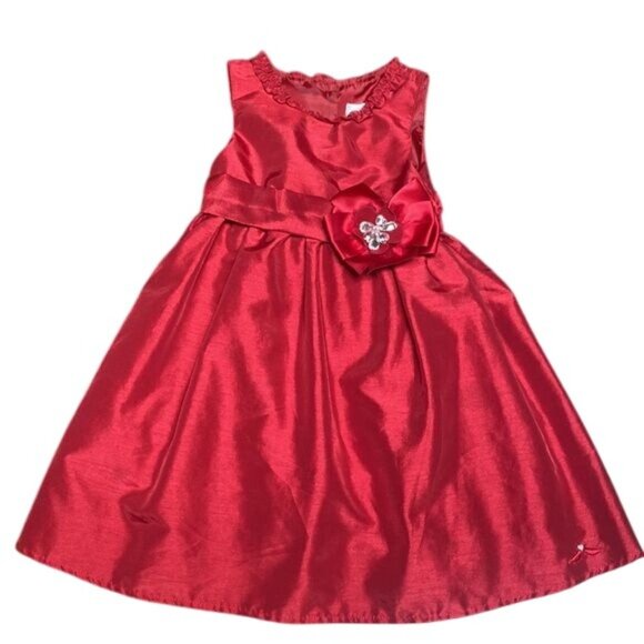 Lilybird Girls 4T Red Satin Holiday Dress Bow Flower Detail Party Formal - Picture 4 of 13